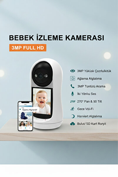 FaroxTech Wifi Kamera İle 2.8 İnç IPS Ekran Bebek Ağlaması Ses Algılama Güvenlik IP Kamera Bebek Kamerası
