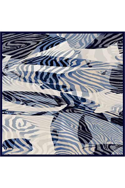 Aker Μαντήλι από μεταξωτό κρεπ σατέν με μοτίβο ζέβρας σε σκούρο μπλε