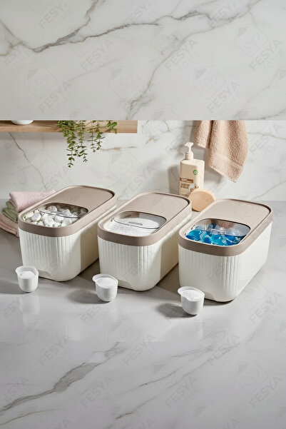 Fesya Home VESTA 3'lü Sürgülü Deterjan Saklama Kabı – Banyo Düzenleyici Lüks ...