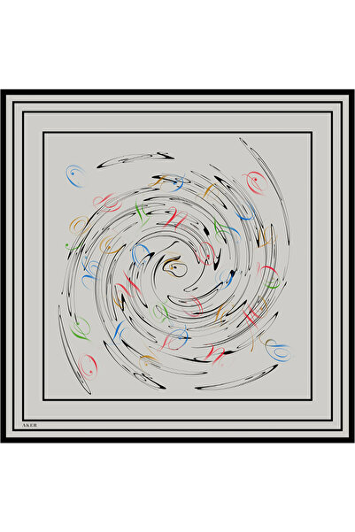 Aker Eșarfă din satin crep de mătase cu model Ecru Brush