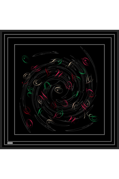 Aker Siyah Fırça Desenli İpek Krep Saten Eşarp