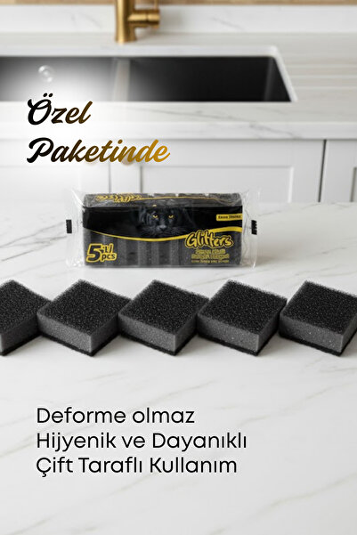 grimorlife 15 Adet Oluklu Siyah Simli Bulaşık Süngeri – Özel Dokulu Dayanıklı Pinterest Temizlik Süngeri Seti