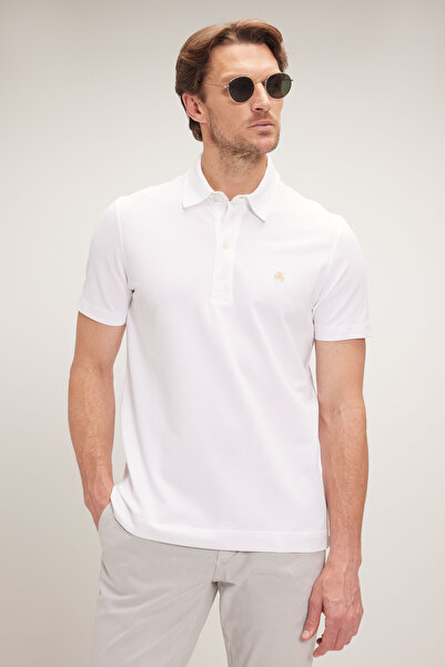 BROOKS BROTHERS Erkek Beyaz Düğmeli Polo Yaka Tişört