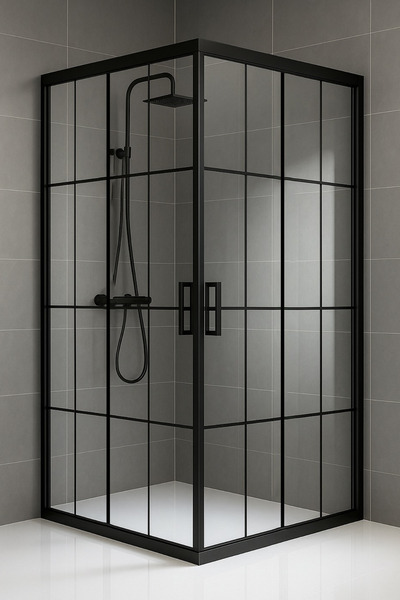 Durul Duşakabin 80x90 Dikdörtgen 5mm Siyah Çizgi Yükseklik 190cm