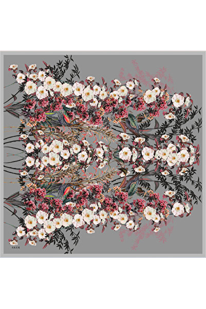 Aker Eșarfă din satin creponat de mătase cu model de flori gri