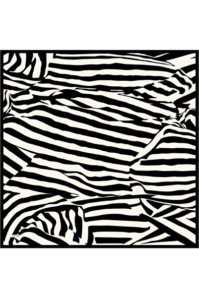 Aker Siyah Zebra Desenli İpek Krep Saten Eşarp