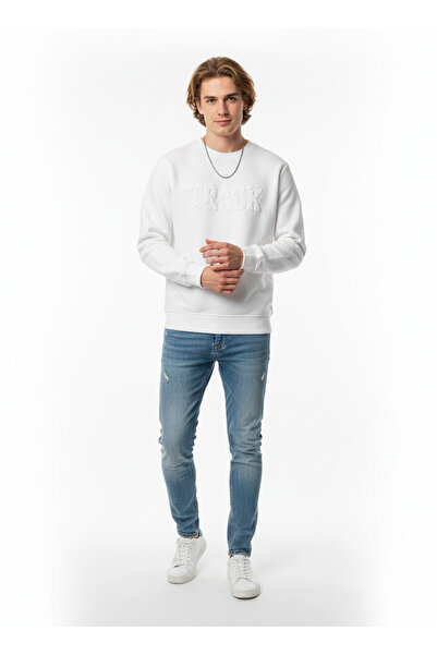 ribana Hanorac unisex cu guler rotund, regular, imprimat, din bumbac