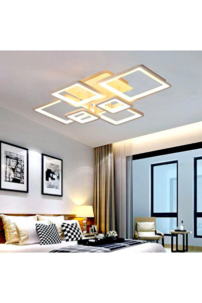 KORMAN TECHNIK Lustra LED cu telecomanda ELLA 124W, 6 Patrate, lumina Rece/Calda/Neutra, Dimabila, Alb