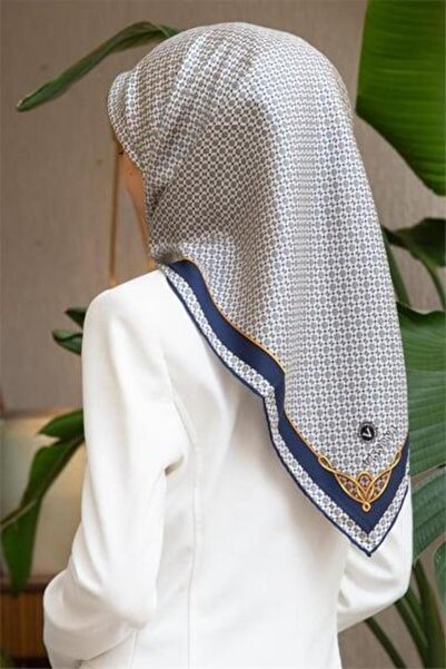 Vissona وشاح تيفيل الحريري 60960 - 10 - 0003 - 0033 نمط مونوغرام أبيض وأزرق داكن