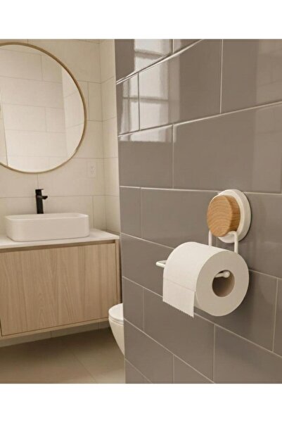 Okyanus Home Suport pentru hârtie igienică albă Magic Fix Magic Sticky cu model din lemn