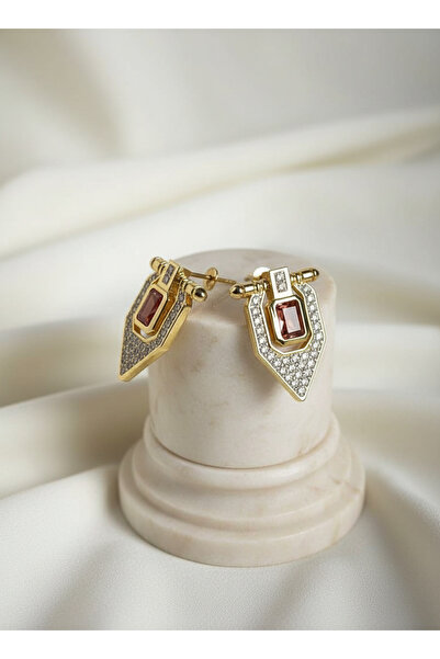 staınless steel Altın Taş Detaylı Özel Tasarım Küpe