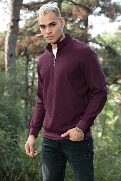 Buratti سويت شيرت رجالي من القطن بقصة عادية وياقة مستقيمة وسحاب نصف طول 5905716