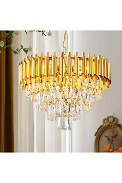 ALC-Shop Candelabru Cristal VERSAILLES Eleganza 8x E14, Diametru 49cm, Auriu, Inaltime Reglabila