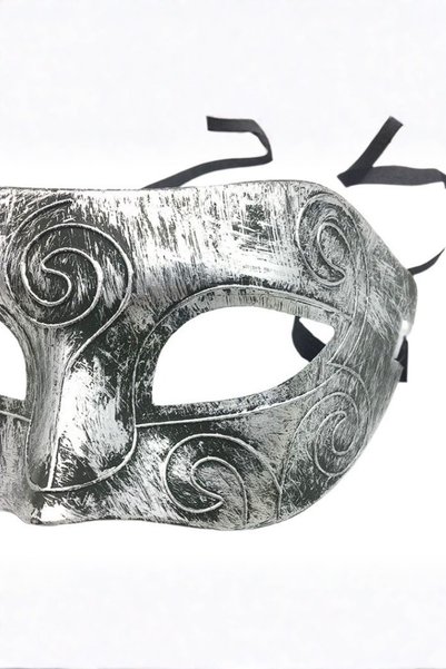 TanOzel Vintage Venetian Mask - Antique Gray Patterned Distressed Party Ball Mask Silver Color