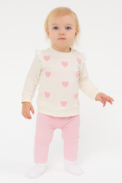 dinamik çocuk Kız Bebek/Çocuk Kalp Nakışlı Omuzdan Çıtçıtlı Love Bebek Takımı...