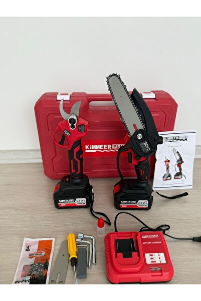 KİMMEER PLUS 21v Çift Akülü Çelik Şanzıman Dal Budama Makası&kendinden yağlam...