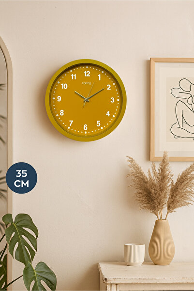 HOMİNG ساعة حائط ريترو باللون الأصفر الخردلي 35 سم 242314