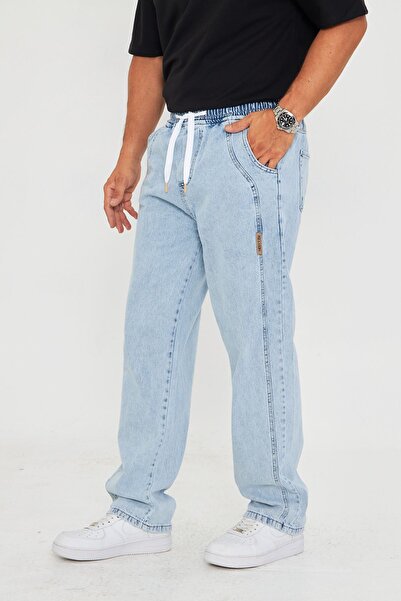 masso moda Ανδρικό φαρδύ τζιν παντελόνι με λεπτομέρεια με ετικέτα στο πλάι 707