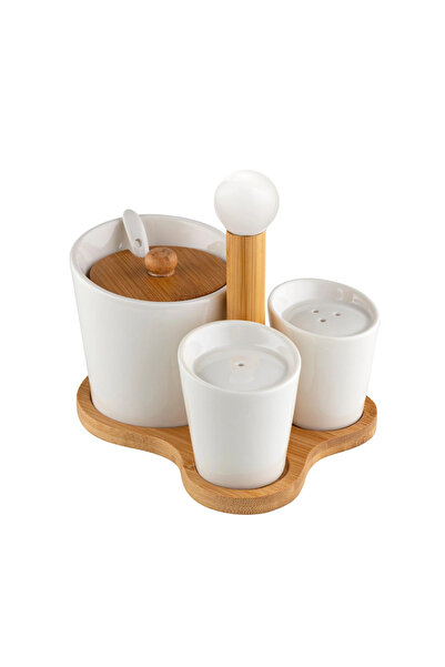 FLORINA Adria serving set, porcelain, bamboo, for spices, 16 x 13 x 12 cm