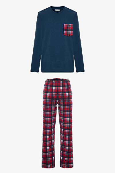 Penti Plaid Men's Crew Neck Pajama Set with Pockets
