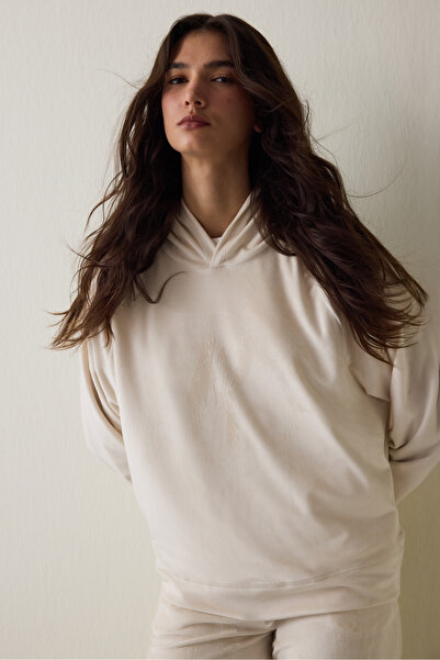 Penti Beige Soft Velvet Warm Thermal Effect Hooded Sweatshirt