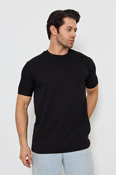 ZİNOX Tricou pentru bărbați, simplu, de bază, cu gâtul turn, cu 2 fire, confortabil, texturat, potrivit pentru utilizare zilnică