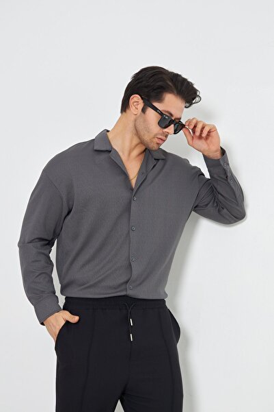 ZİNOX Cămașă pentru bărbați, cu mânecă lungă, cu guler apaș, fără nevoie de călcat, cu model crep