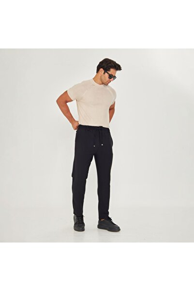 ZİNOX بنطال كلاسيكي من قماش الدابول ذو أرجل مستقيمة وحزام خصر للرجال