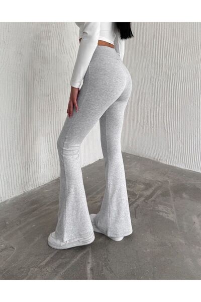 Oyga Women Rib Fabric Flared Leg High Waist Pants Leggings