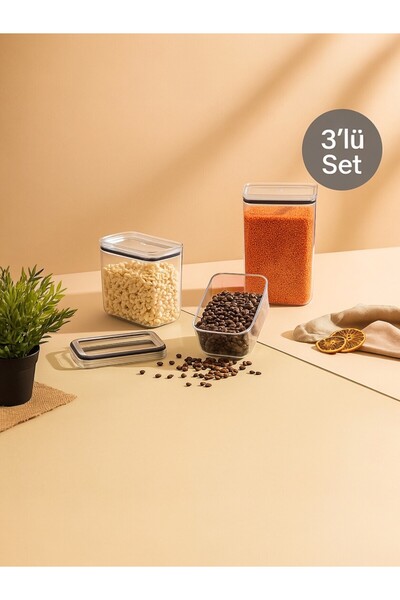 Nesto Home 3'lü Set Silikon Contalı Dikdörtgen Erzak Saklama Kabı 1000-2100-3...