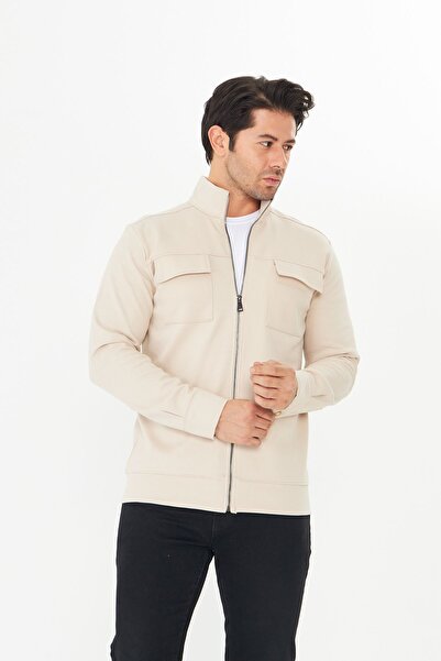 masso Erkek Çift Cep Kapaklı Parçalı Pike Kumaş Fermuarlı Ceket