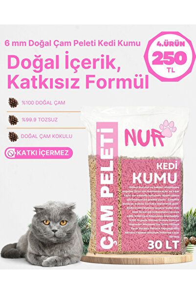 Nur Pelet Kedi Kumu %100 Çam 6mm 30 Litre - %100 Doğal Çam Kokulu