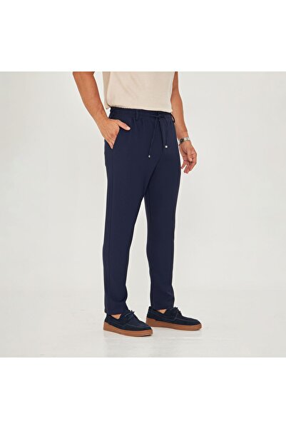 ZİNOX بنطال كلاسيكي من قماش الدابول ذو أرجل مستقيمة وحزام خصر للرجال