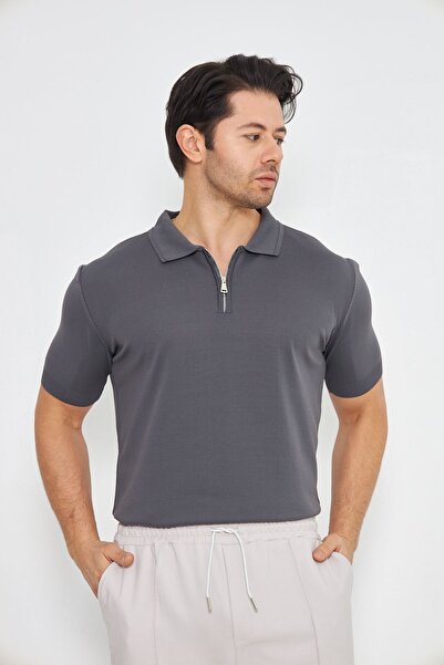 ZİNOX Men's Summer Comfortable and Trendy Polo Collar and Vertical Zipper Cla...