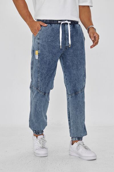 masso moda Pantaloni pentru bărbați cu model segmentat, cu etichetă laterală, cu talie elastică, cu șireturi 720