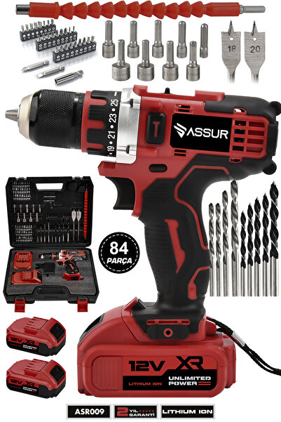 ASSUR 12v Çift Akülü Çelik Mandren Akülü Vidalama Şarjlı Matkap
