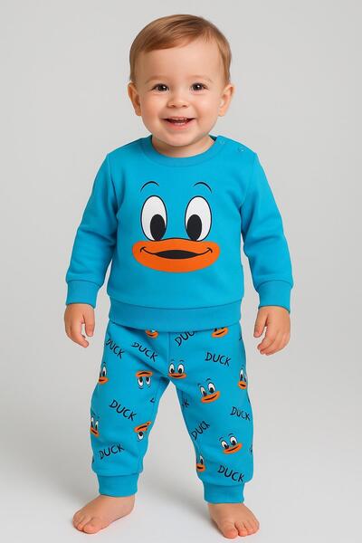 dinamik çocuk Baby Girl/Boy Unisex Duck Patterned 2-Piece Set Sweatshirt and ...