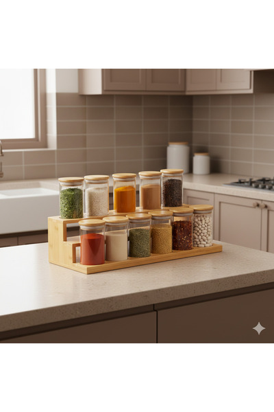 Kitchen Way طقم من 6 برطمانات زجاجية بغطاء من الخيزران سعة 125 مل، طقم تخزين بهارات من البوروسيليكات KW-374