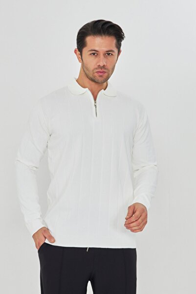 ZİNOX Erkek Polo Yaka Uzun kol Yarım fermuarlı Klasik Düz Günlük Kullanıma Uygun Triko