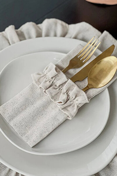 KaiHome Калъф за вилици, лъжици и ножове с 3 отделения от естествен лен с вол...