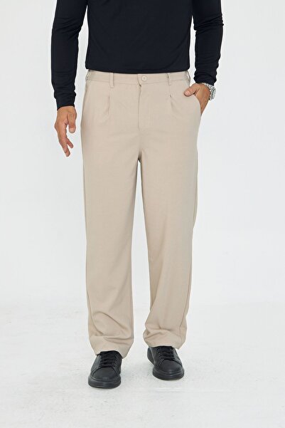 ZİNOX Ανδρικό πλισέ παντελόνι από ύφασμα με φαρδύ ύφασμα κομψό παντελόνι