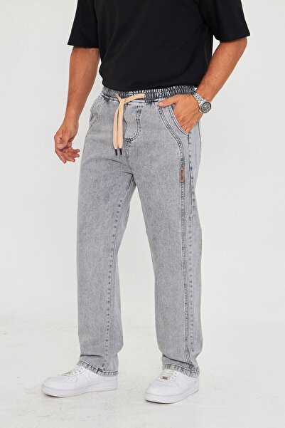 masso moda Ανδρικό φαρδύ τζιν παντελόνι με λεπτομέρεια με ετικέτα στο πλάι 707