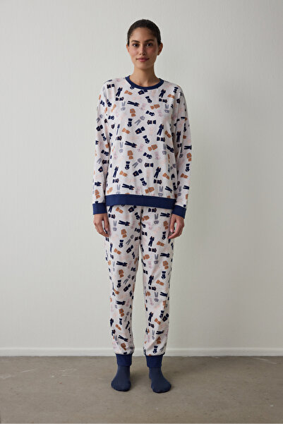 Penti Light Pink Pajama Time Crew Neck Cotton Long Sleeve Pajama Set