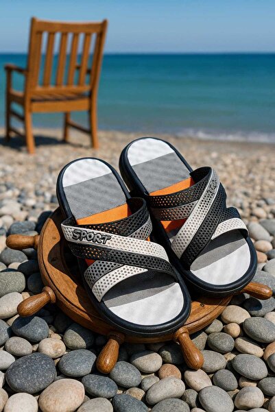 Calx Erkek Kaymaz Yumuşak Masaj Tabanlı Çapraz Terlik