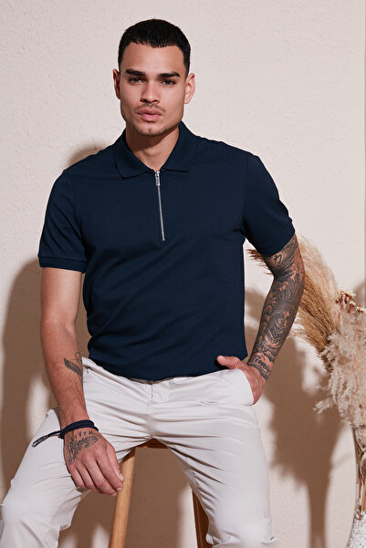 Buratti Ανδρικό βαμβακερό μπλουζάκι με λαιμόκοψη polo - με φερμουάρ, κανονική...