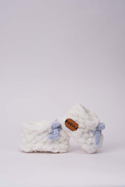 Bugula Yenidoğan Bebeğe Hediye Patik 0-3M Gri Mavi Fiyonklu Beyaz Erkek Alize...