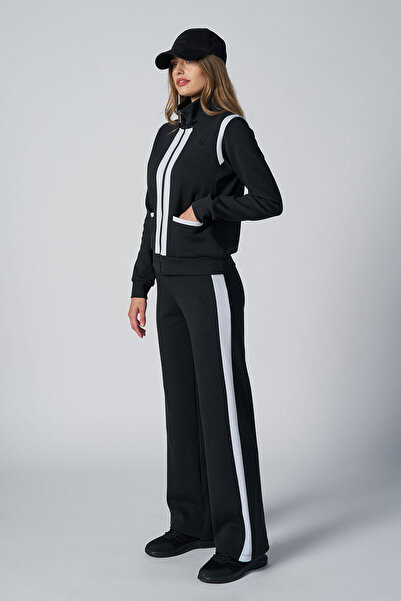 bilcee Set de trening negru pentru femei, cu guler înalt, 4562