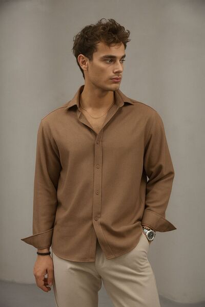 Bürke Sofya Linen Light Brown Half Oversized Men's Shirt
