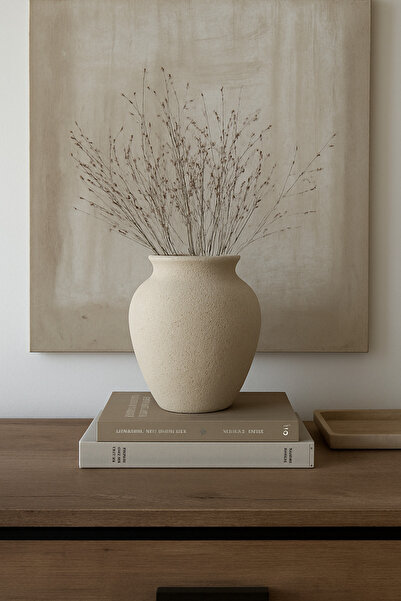 Yalda atelier Handmade Natura Matte Dokulu küçük göbekli Dekoratif Vazo krem/bej