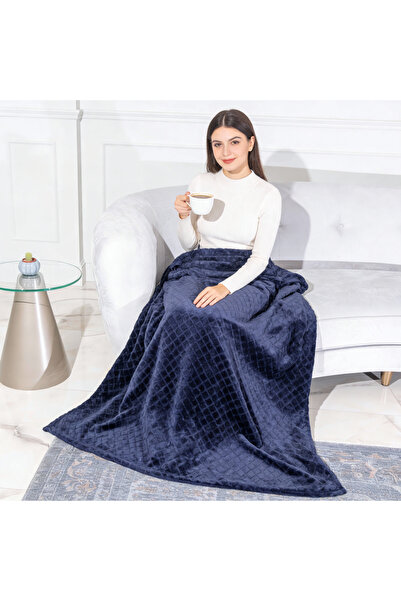 MEYHOME بطانية تلفزيون ويل سوفت 150x200 سم (نمط البقلاوة)، أزرق داكن